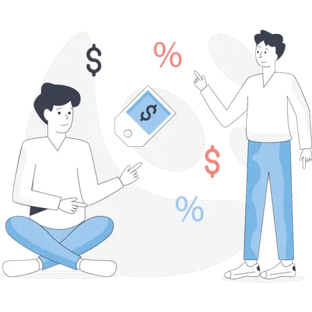 Les garçons discutent des soldes  Illustration