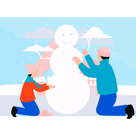 Les garçons font un bonhomme de neige  Illustration