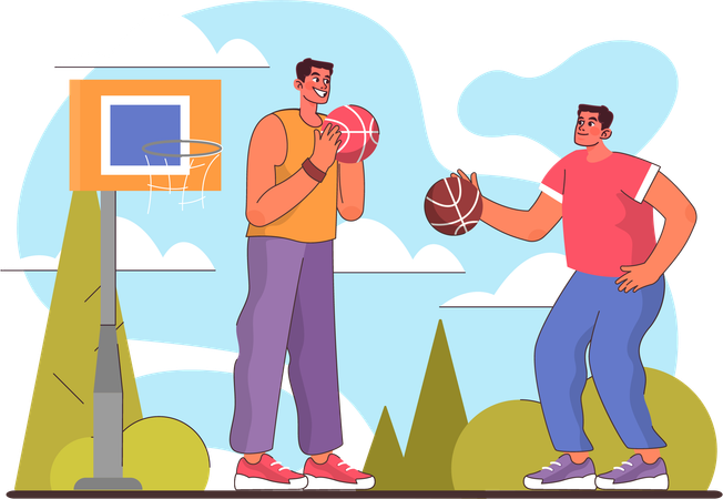 Les garçons jouent au basket-ball  Illustration