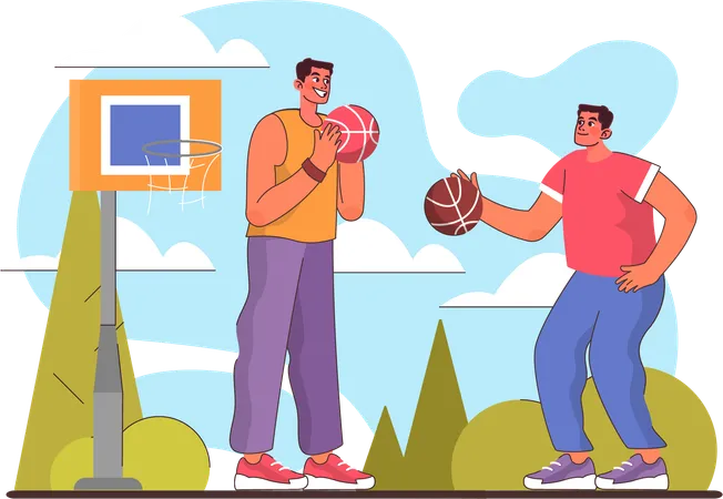 Les garçons jouent au basket-ball  Illustration