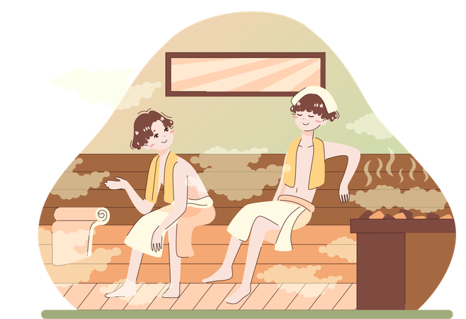 Les garçons prennent un bain de sauna  Illustration