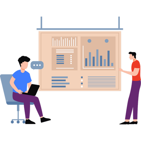 Les garçons travaillent sur des données graphiques  Illustration