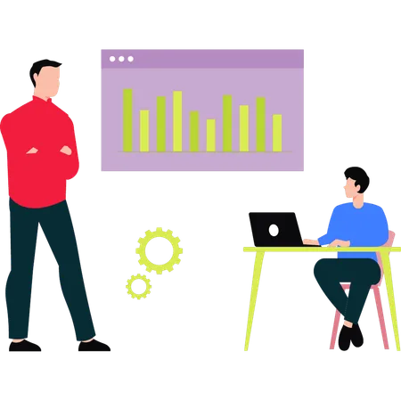 Les garçons travaillent sur un graphique commercial  Illustration