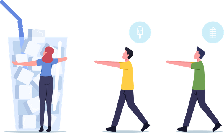 Les gens accros à la malbouffe et au sucre  Illustration