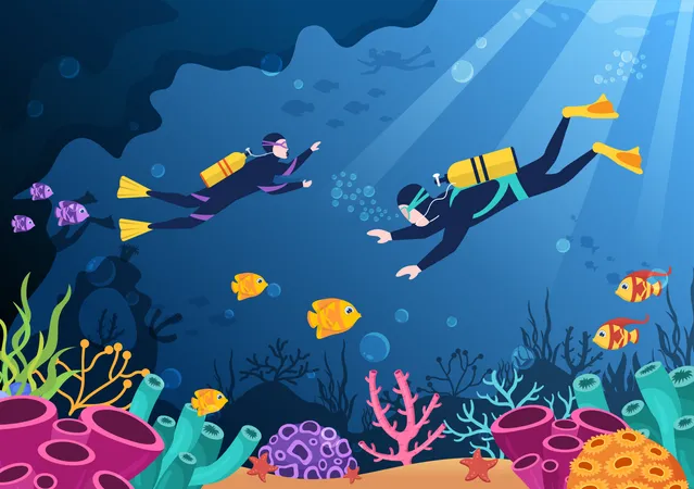 Les gens aiment la plongée sous-marine  Illustration