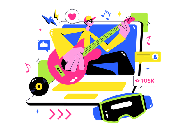 Les gens apprécient les chansons du concert virtuel  Illustration