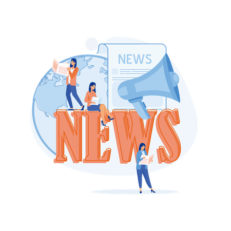 Les gens autour du panneau d'information sont assis et lisent les journaux  Illustration