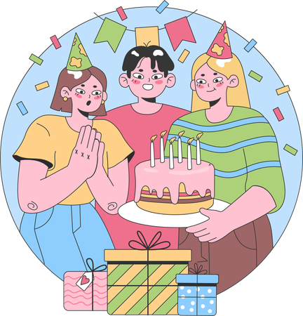 Les gens célèbrent la fête d'anniversaire  Illustration