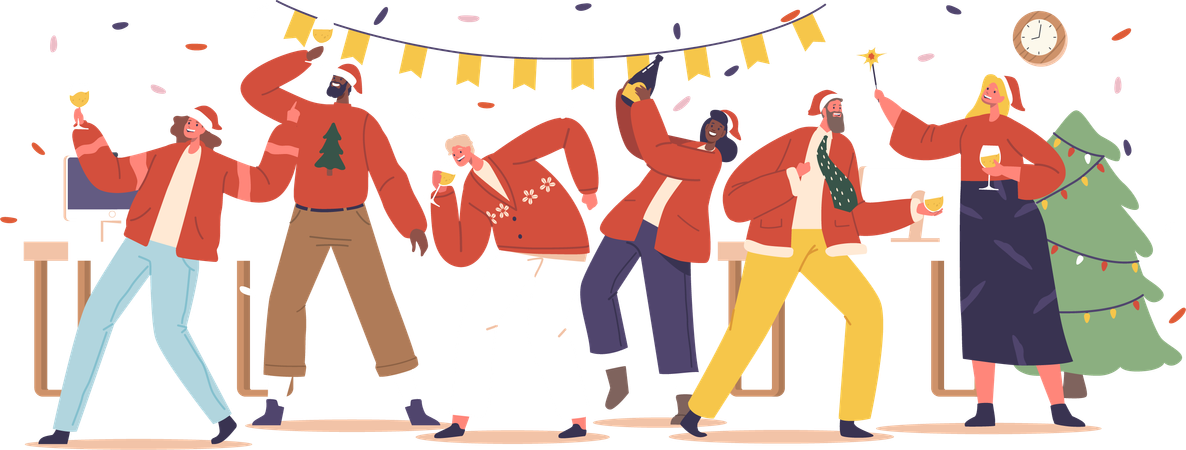 Les gens célèbrent la fête de Noël  Illustration