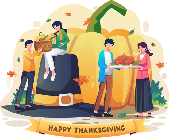 Les gens célèbrent le jour de Thanksgiving  Illustration