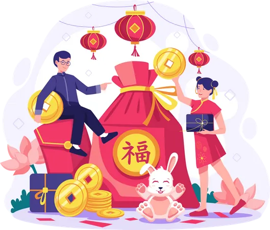 Les gens célèbrent le nouvel an chinois  Illustration