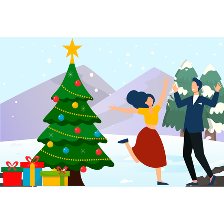 Les gens célèbrent Noël et le nouvel an  Illustration