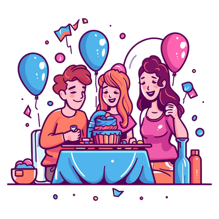 Les gens fêtent leur anniversaire  Illustration