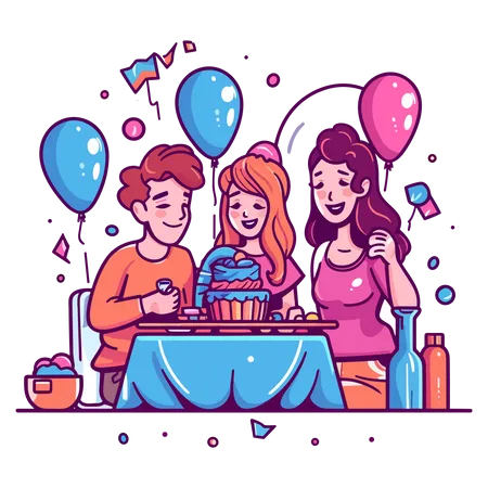 Les gens fêtent leur anniversaire  Illustration