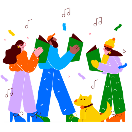 Les gens chantent un chant de Noël  Illustration