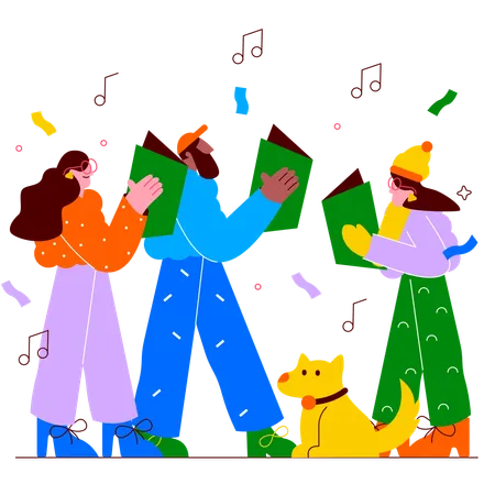 Les gens chantent un chant de Noël  Illustration