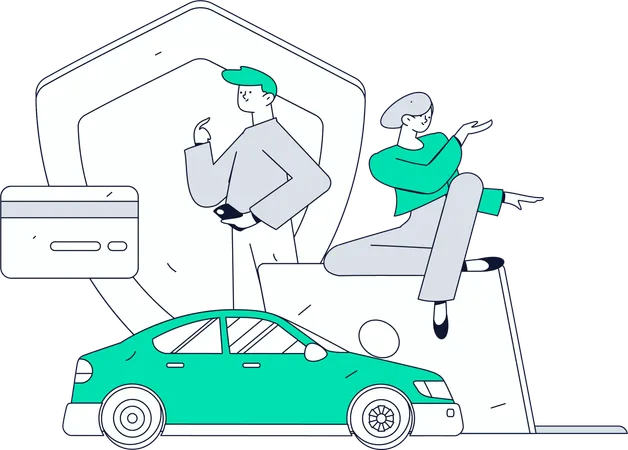 Les gens recherchent la sécurité automobile  Illustration