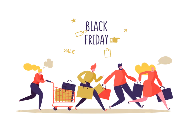 Les gens courent pour faire du shopping dans les soldes du Black Friday  Illustration