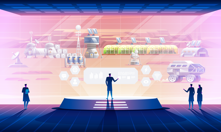Les gens de la ville spatiale moderne  Illustration