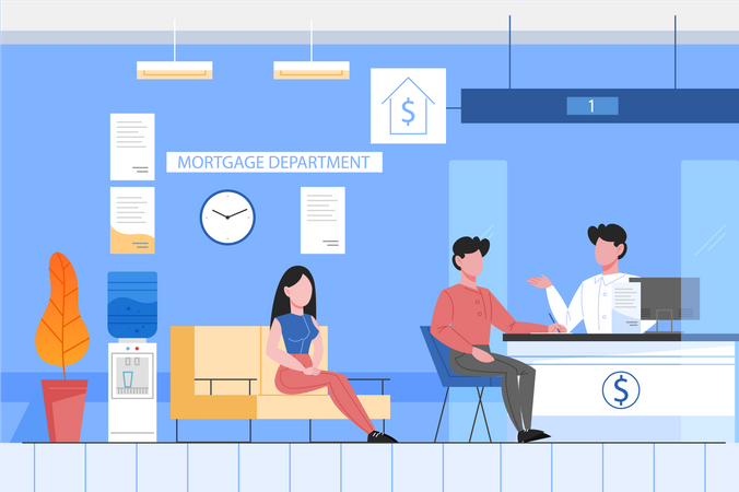 Les gens effectuent des opérations financières dans le département bancaire international  Illustration
