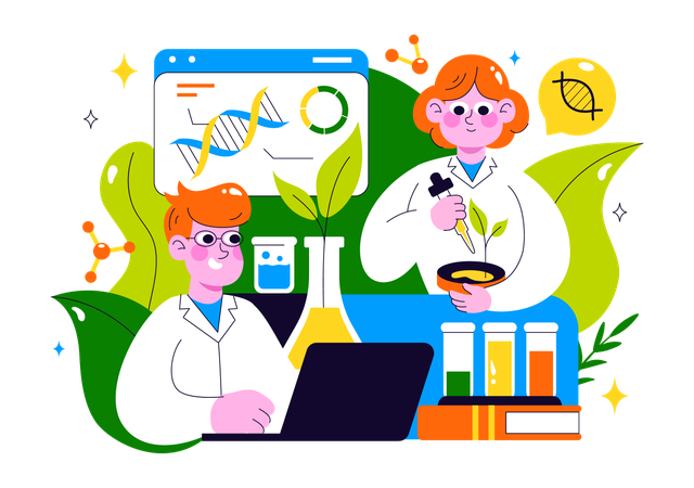 Les gens effectuent des recherches sur l'innovation en biotechnologie  Illustration