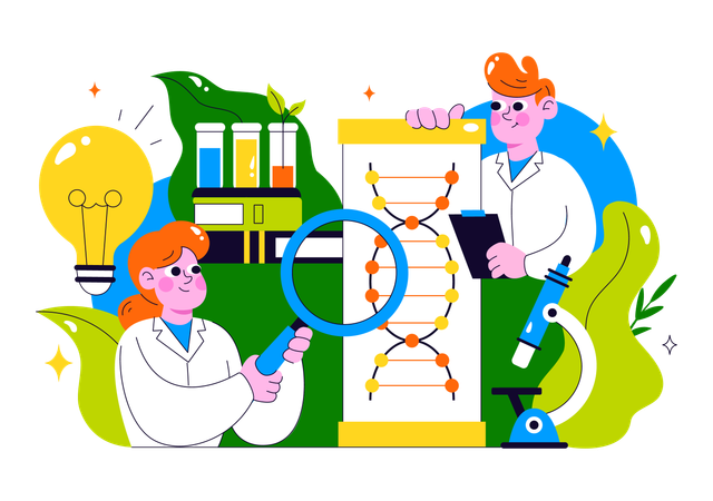 Les gens explorent l'innovation en biotechnologie  Illustration