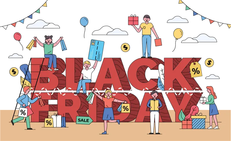 Les gens font du shopping dans les soldes du Blackfriday  Illustration