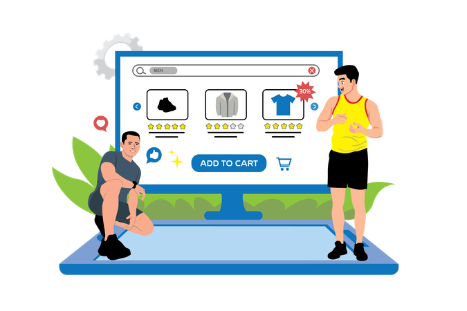 Les gens font des achats sur des sites Web en ligne  Illustration