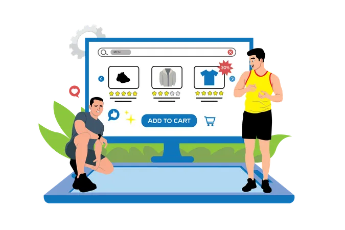 Les gens font des achats sur des sites Web en ligne  Illustration