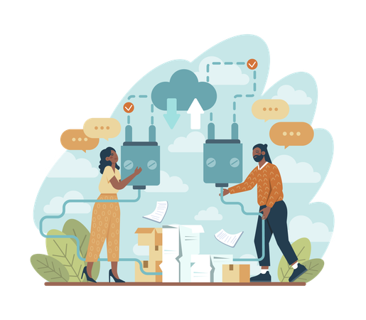 Les gens font du transfert vers le cloud  Illustration