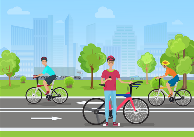 Les gens font du vélo dans le parc  Illustration