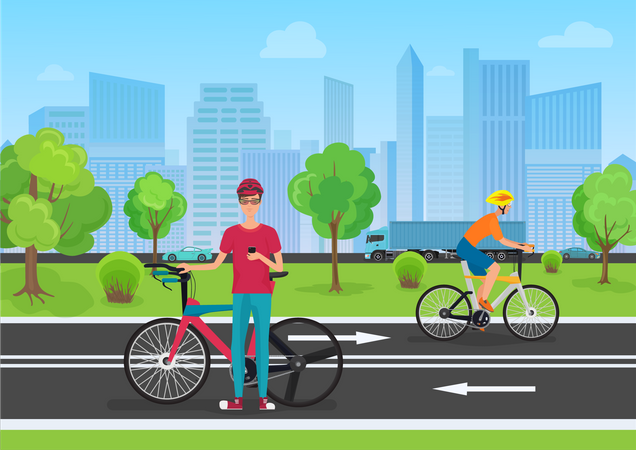 Les gens font du vélo en ville  Illustration