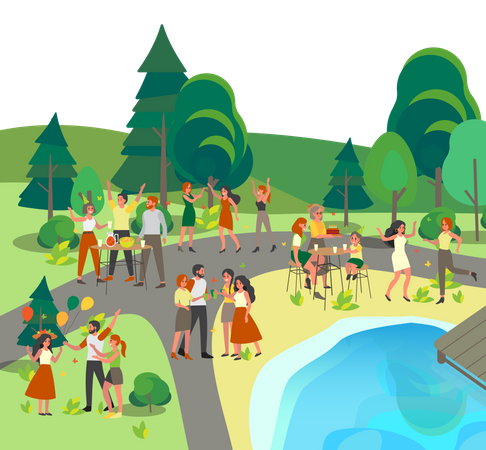 Les gens font la fête dans le parc  Illustration