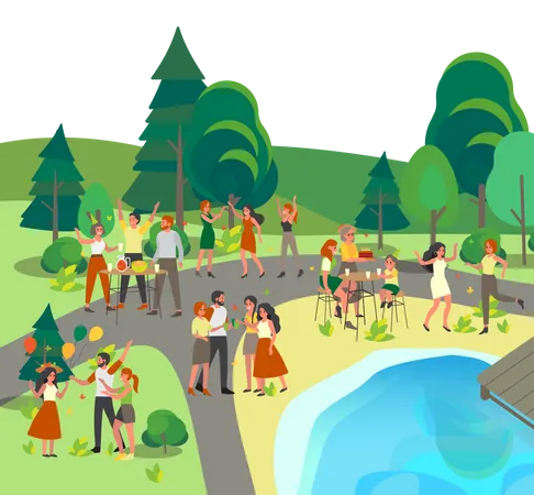 Les gens font la fête dans le parc  Illustration