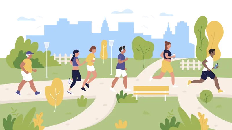 Les gens font du jogging dans le parc  Illustration