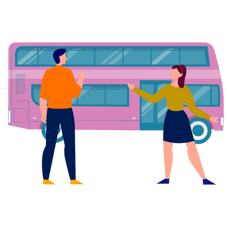 Les gens parlent de bus à deux étages  Illustration