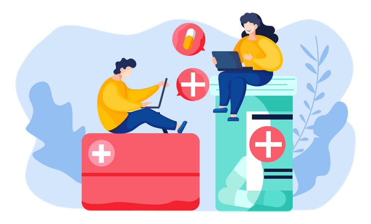 Les gens parlent de médecine et de traitement  Illustration