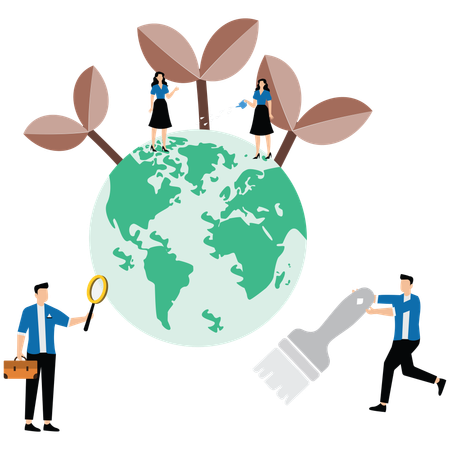 Les gens prennent soin de la planète ainsi que de la recherche sur l'écologie  Illustration