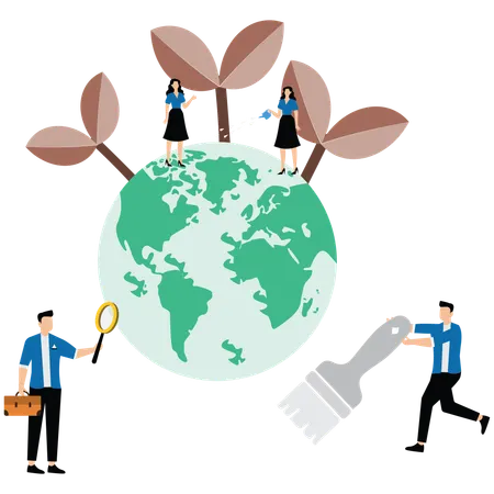 Les gens prennent soin de la planète ainsi que de la recherche sur l'écologie  Illustration