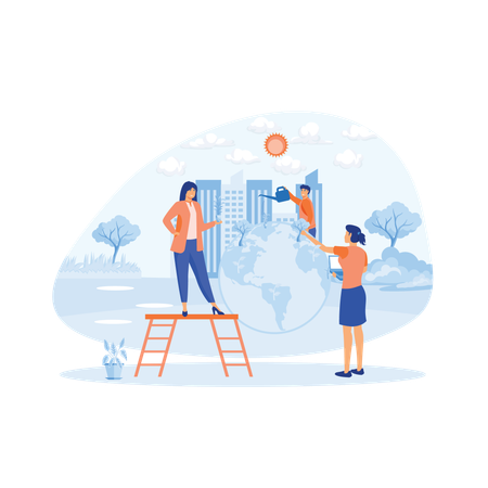 Les gens se soucient de l'écologie de la planète  Illustration