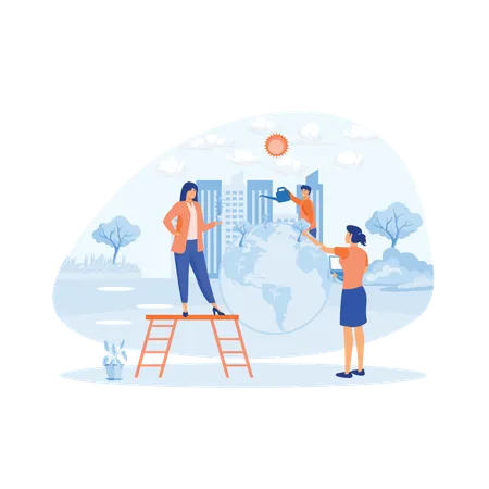 Les gens se soucient de l'écologie de la planète  Illustration