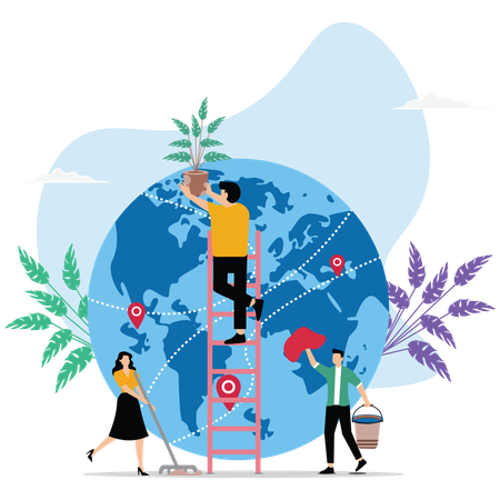 Les gens se soucient de l'écologie de la planète  Illustration