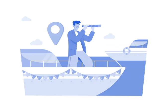 Les gens prennent le bateau pour explorer des destinations étrangères  Illustration