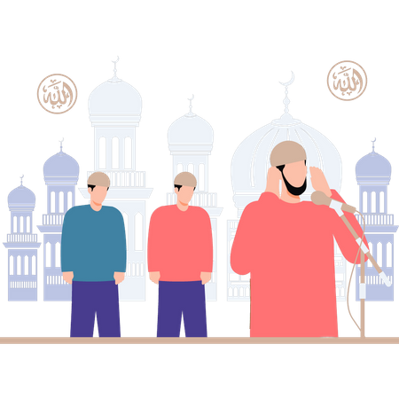 Les gens prient avec le muezzin  Illustration