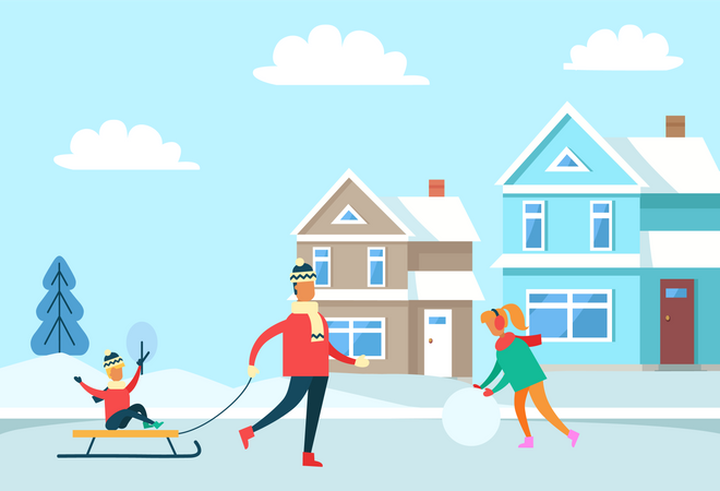 Les gens profitent de l’hiver  Illustration