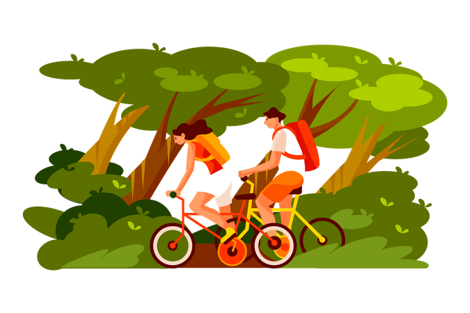 Les gens font du vélo dans le parc  Illustration