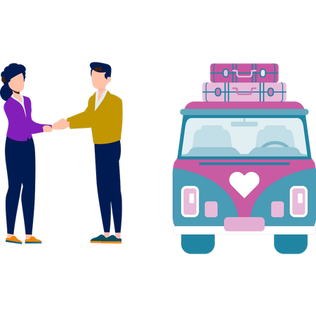 Les gens saluent au revoir avant le voyage  Illustration