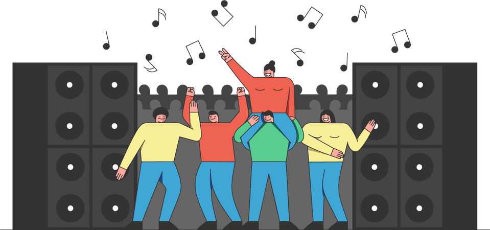 Les gens s'amusent et dansent à la discothèque  Illustration
