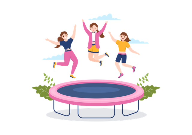 Les gens sautent sur le trampoline  Illustration