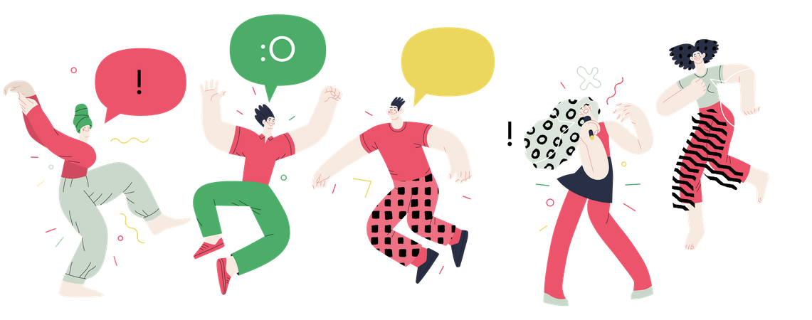 Les gens sautent en l’air joyeusement  Illustration
